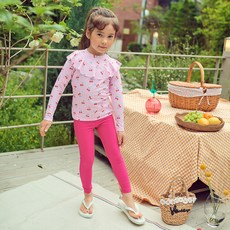 TABLIER 女童櫻桃圖案荷葉領防曬長袖泳衣+泳褲套裝