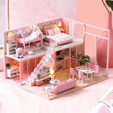 DIY 미니어처 하우스 만들기 세트, 핑크 펜트하우스, 1개