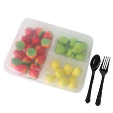 PP 3格耐熱容器40p+叉黑色20p+勺子黑色20p套組, 1套