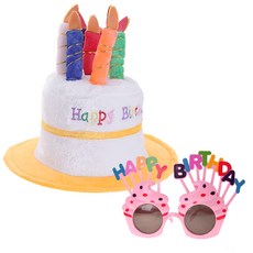 리빙다 케익 모자 + 생일 머핀 안경 세트, 오렌지,핑크, 1세트