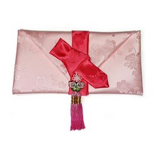 至誠典雅蝴蝶配飾現金禮緞褓 + 聘書信封, 杏珊瑚色帶, 1套