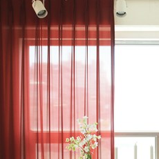 Maison Textile 連窗簾鉤也可清洗的飄逸蝴蝶褶窗簾, 磚紅色