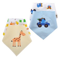 STARDOOR 動物圖案圍巾式圍兜, 長頸鹿款+汽車款, 4入