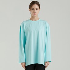 hmus 女款素色寬版長袖游泳防曬衣, 薄荷綠