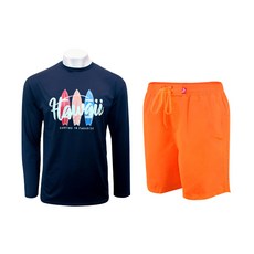 VENDIS 男士夏威夷長袖防磨上衣 C264 + 素色海灘褲 A105 套裝