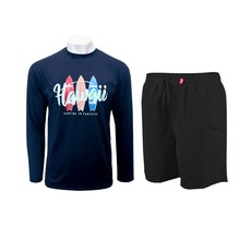 VENDIS 男士夏威夷長袖防磨上衣 C264 + 素色海灘褲 A105 套裝