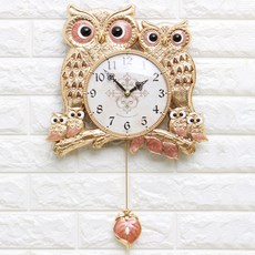 KM Deco 高質感古典寶石愛情鳥貓頭鷹靜音壁鐘, 粉紅色