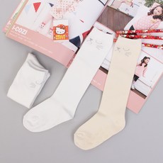 Kids Nory 兒童用 貓咪之夜 膝上襪 襪子 象牙白 2雙 + 奶油色