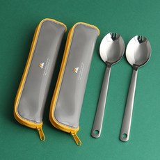 不鏽鋼匙叉+PVC收納袋, 混色, 湯匙 2入+收納袋 2入
