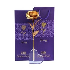 24K金人造花玫瑰禮品+愛心形壓克力花托, 混色