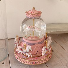 真心設計復古旋轉木馬發條音樂盒, 深粉色