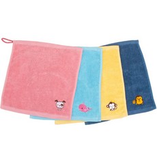 兒童動物刺繡擦手巾4入組, 藍綠色+黃色+粉色+天藍色, 1組