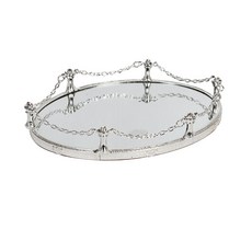 橢圓形化妝台收納鏈條托盤, 銀色