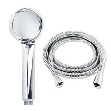 Fovera 增壓蓮蓬頭 + 黃銅金屬軟管 2m, 1個, 銀色