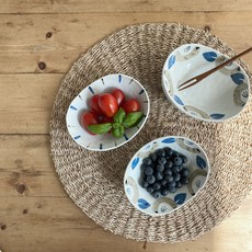 兩色手繪橢圓形餐盤 2款 各2入組, 混色, 1套