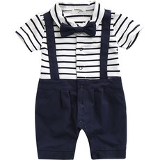 I am bebe 男童夏季條紋短袖連身衣+領帶組 2入