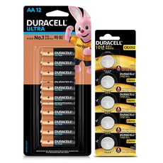 듀라셀 울트라 알카라인 건전지 AA 12p + 코인 리튬 CR2032 5p 세트, 1세트