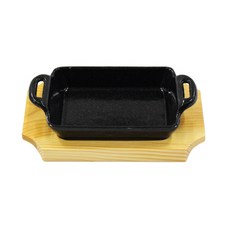 IH感應爐適用 方形鑄鐵煎盤+木質底座