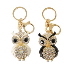 Woni家 招來好運眉毛貓頭鷹汽車鑰匙圈 2入, 象牙白 + 黑色