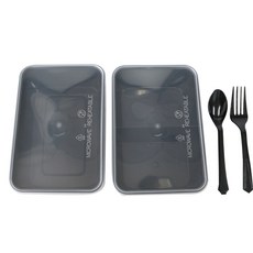 PP耐熱餐盒 黑色 20入+2格餐盒 黑色 20入+叉子 黑色 20入+湯匙 黑色 20入, 1套