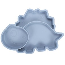 Kinder Ville 矽膠吸盤恐龍造型餐盤, 灰色