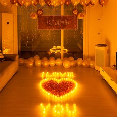 求婚用品 LED蠟燭套組 I + 卡片 2p + 香皂玫瑰 2p, 混合色, 1套