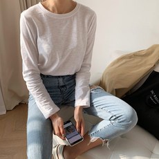 린다샵 여성용 슬라브 라운드 긴팔 티셔츠