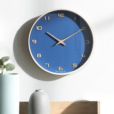 HC 實木高級圓形靜音客廳裝潢壁鐘 大型 300 x 45 mm, 海軍藍