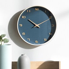 HC 實木高級圓形靜音客廳裝潢壁鐘 大型 300 x 45 mm, 藍灰色