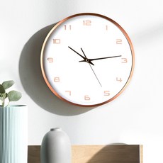 HC CLOCK 金屬玫瑰金靜音掛鐘, 白色
