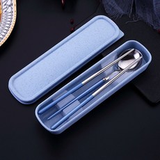 馬卡龍成人便當餐具組, 藍色, 1套