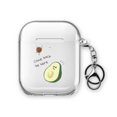 웨이브스튜디오 에어팟 1 / 2 세대 공용 투명 케이스 + 고리 세트, 아보카도 아보하나, 1개