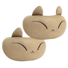 ANINARA 貓咪造型網布頸枕 2入, 米色