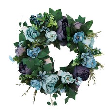 Block Mart 仿真花壁掛花環 復古牡丹裝飾, 藍色