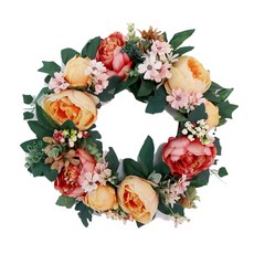 Block Mart 仿真花壁掛花環 復古牡丹裝飾, 橘色