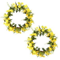 Block Mart人造小雛菊圓形壁掛吊飾 2入, 黃色的