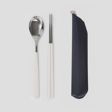 GOLDEN BELL Allen 湯匙筷子 + 餐具盒組, 湯匙筷子(白色), 餐具盒(海軍藍), 1套, 湯匙筷子+餐具盒