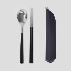 GOLDEN BELL Allen 湯匙筷子 + 餐具盒組, 湯匙筷子(黑色), 餐具盒(海軍藍), 1套, 湯匙筷子+餐具盒