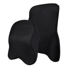삼에스 7도 메모리폼 차량 목쿠션 I-602MS + 허리쿠션 I-608MS 세트, 블랙
