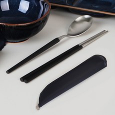 GOLDENBELL 實心餐具+餐具套組, 餐具（黑色），餐具拉鍊（海軍）, 1套