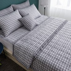 BONNIE LOUISE 格紋絎縫聚酯纖維被, 灰色