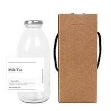 圓形銀蓋奶茶瓶 500ml + 經典奶茶瓶身標籤貼紙 + 包裝盒, 10套