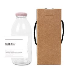 圓形粉色蓋奶茶瓶 500ml + 經典冷萃瓶身標籤貼紙 + 盒子, 10套