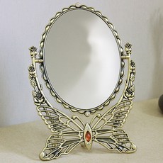 微笑蝴蝶三角雙面桌鏡 大, 黃銅