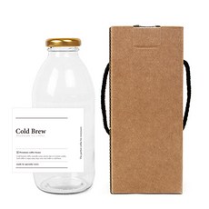 圓形金色瓶蓋奶茶瓶 500ml+經典冷萃咖啡瓶貼+盒子, 10組