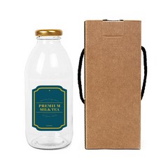 圓形金蓋奶茶瓶 500ml+皇家奶茶綠色S瓶身貼紙+盒子, 10組