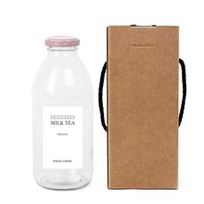圓形粉紅蓋奶茶瓶 500ml + 簡約英文奶茶S瓶身標籤貼紙 + 盒子, 10套