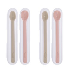 에디슨 국산 실리콘 이유식 스푼 케이스 2종 x 2p 세트, 베이지, 핑크, 1세트