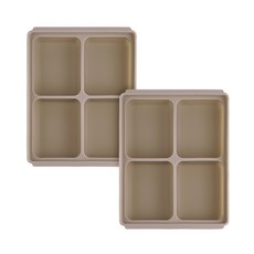 4格矽膠副食品保鮮盒, 米色, 2個