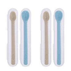 에디슨 국산 실리콘 이유식 스푼 케이스 2종 x 2p 세트, 베이지, 블루, 1세트